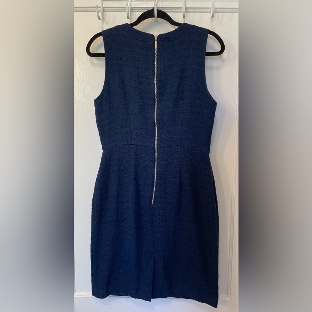 Karl Lagerfeld Paris Navy Solid Tweed Shift Sleeveless Gold Buttons - Picture 2 of 10